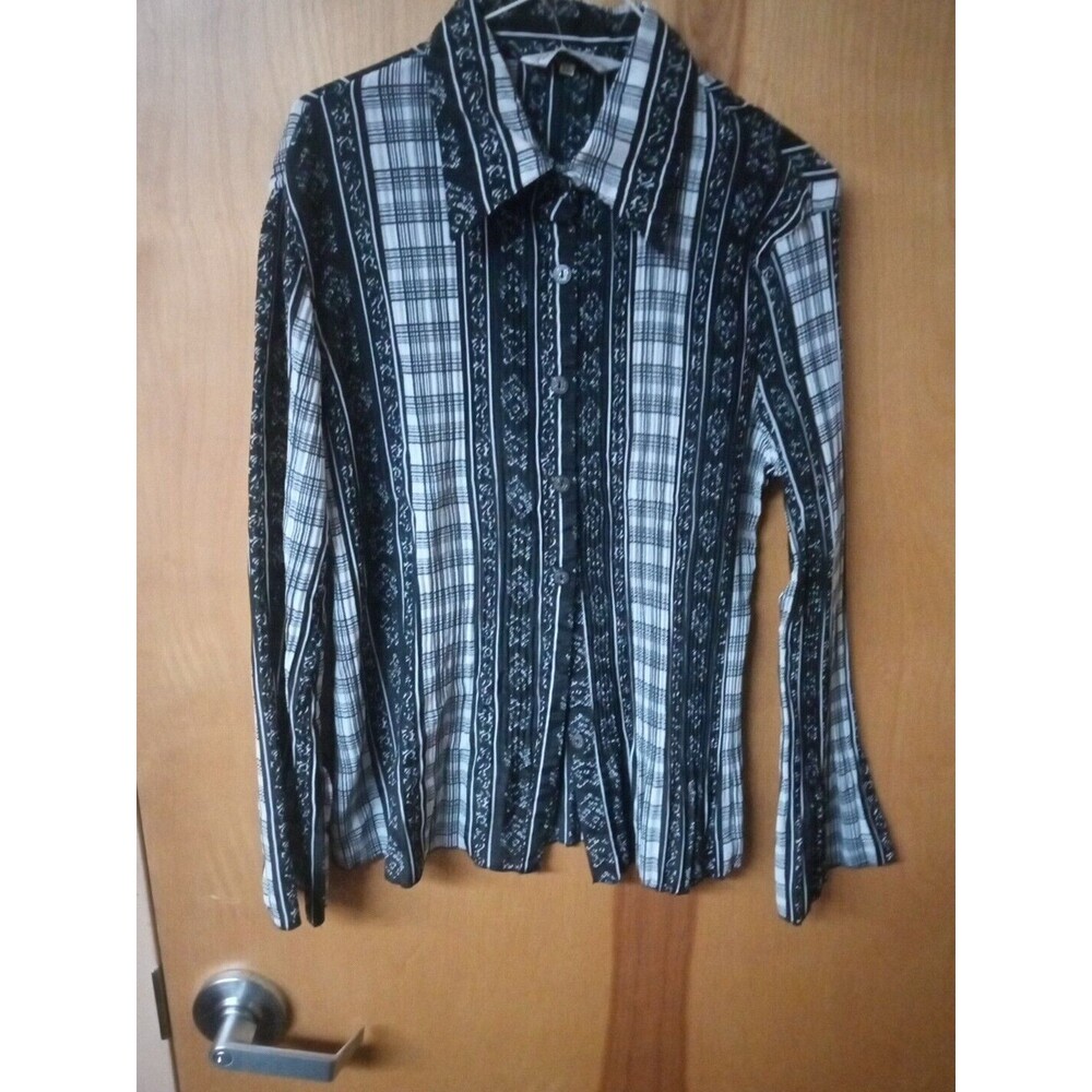 Print Button up Blouse Long Sleeve Neck  size XL